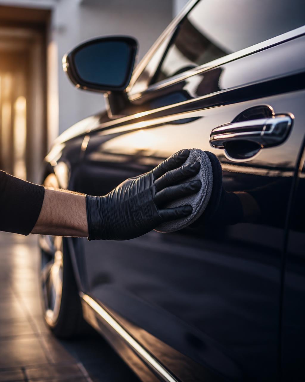 Professional detailer hand-polishing a luxury vehicle panel